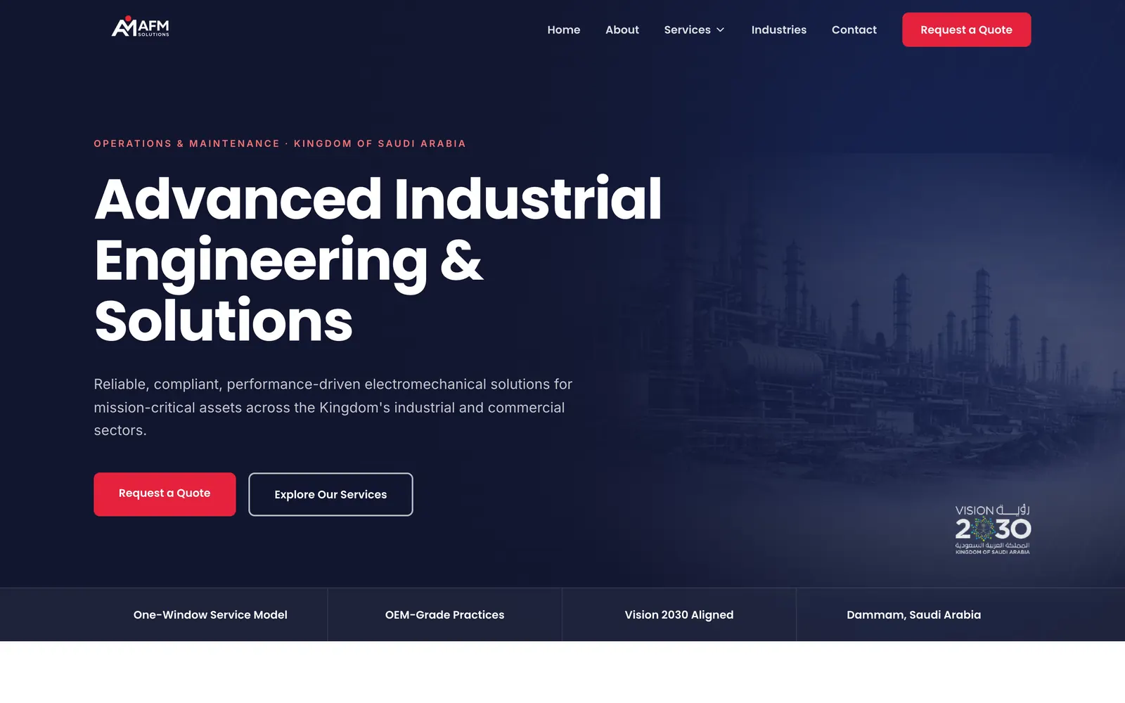 AFM Solutions homepage, first screen