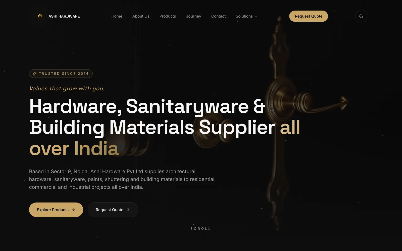 Ashi Hardware homepage, first screen