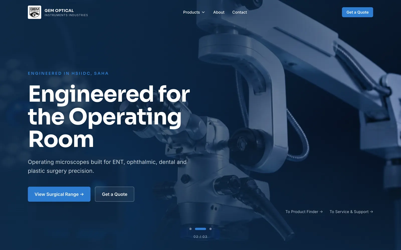 Gem Optical homepage, first screen
