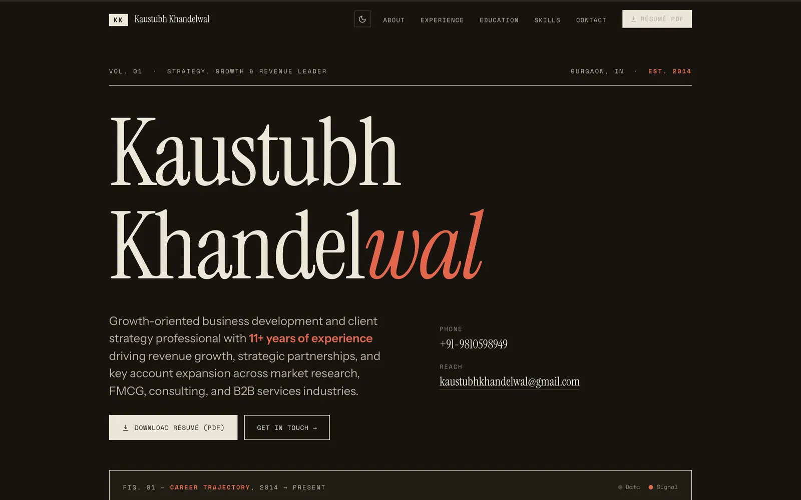 Kaustubh Khandelwal homepage, first screen