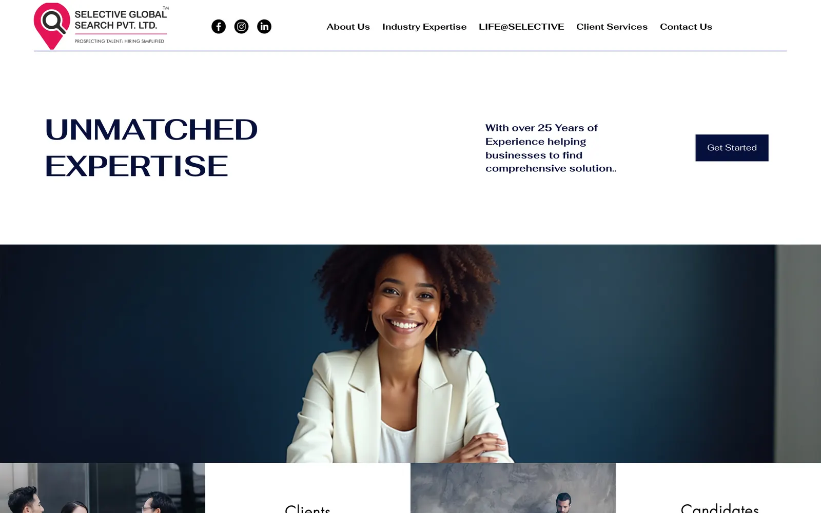 Selective Global Search homepage, first screen